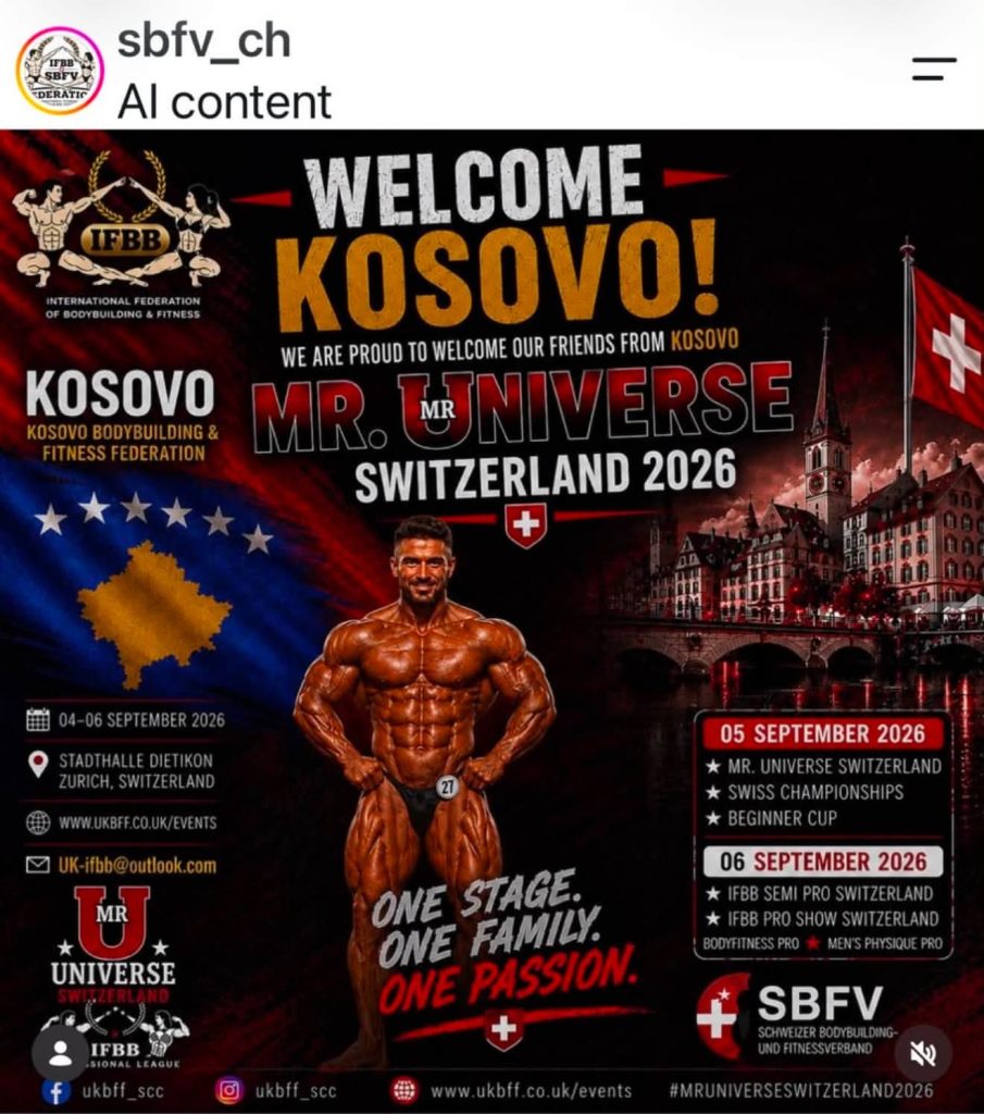 The “Welcome Kosovo” poster by the organisers of Mr. Universe Switzerland 2026.